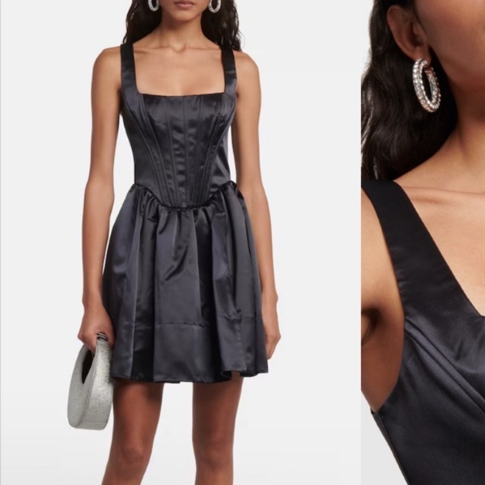 Elegant landscape satin fit and flare chic Black Dress medium new w/tag wild fab